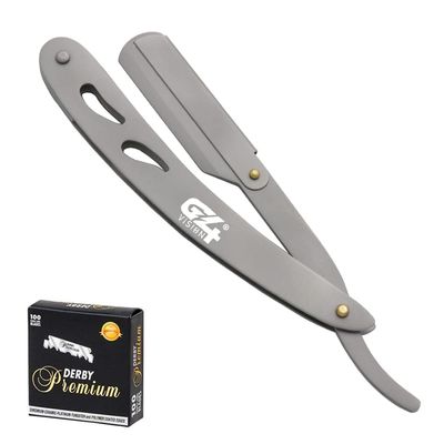 G4 Stainless Steel Straight Edge Barber Shaving Razor Blade for Close Shaving Men Folding Replaceable Free 100 Derby Blades (Silver)