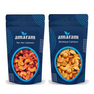 Amaram by Ghasitaram Pack of 2 Peri Peri, Crunchy Cashews Pouches|Dryfruit Gift Hamper|Dry Fruit Combo Pack offer|Dry Fruit Gift Pack|Dry Fruit Box|Diwali dry Fruit Gift Pouch|Mix Nut|