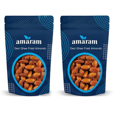 Amaram by Ghasitaram Pack of 2 Desi Ghee Fried Salted Almonds 200 GMS|Dryfruit Gift Hamper|Dry Fruit Combo Pack Offer|Dry Fruit Gift Pack|Dry Fruit Box|Diwali Dry Fruit Gift Box|Mix Nut|