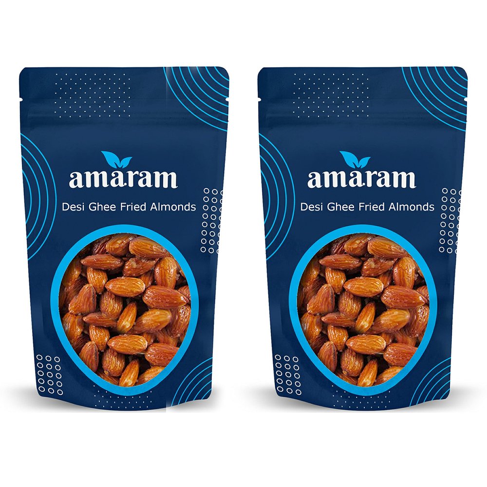 Amaram by Ghasitaram Pack of 2 Desi Ghee Fried Salted Almonds 200 GMS|Dryfruit Gift Hamper|Dry Fruit Combo Pack Offer|Dry Fruit Gift Pack|Dry Fruit Box|Diwali Dry Fruit Gift Box|Mix Nut|