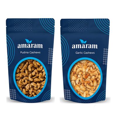 Amaram by Ghasitaram Pack of 2 Pudina, Crunchy Cashews Pouches|Dryfruit Gift Hamper|Dry Fruit Combo Pack Offer|Dry Fruit Gift Pack|Dry Fruit Box|Diwali Dry Fruit Gift Pouch|Mix Nut|