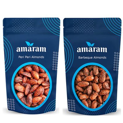 Amaram by Ghasitaram Pack of 2 Peri Peri, Barbeque Almonds Pouches|Dryfruit Gift Hamper|Dry Fruit Combo Pack Offer|Dry Fruit Gift Pack|Dry Fruit Box|Diwali Dry Fruit Gift Pouch|Mix Nut|