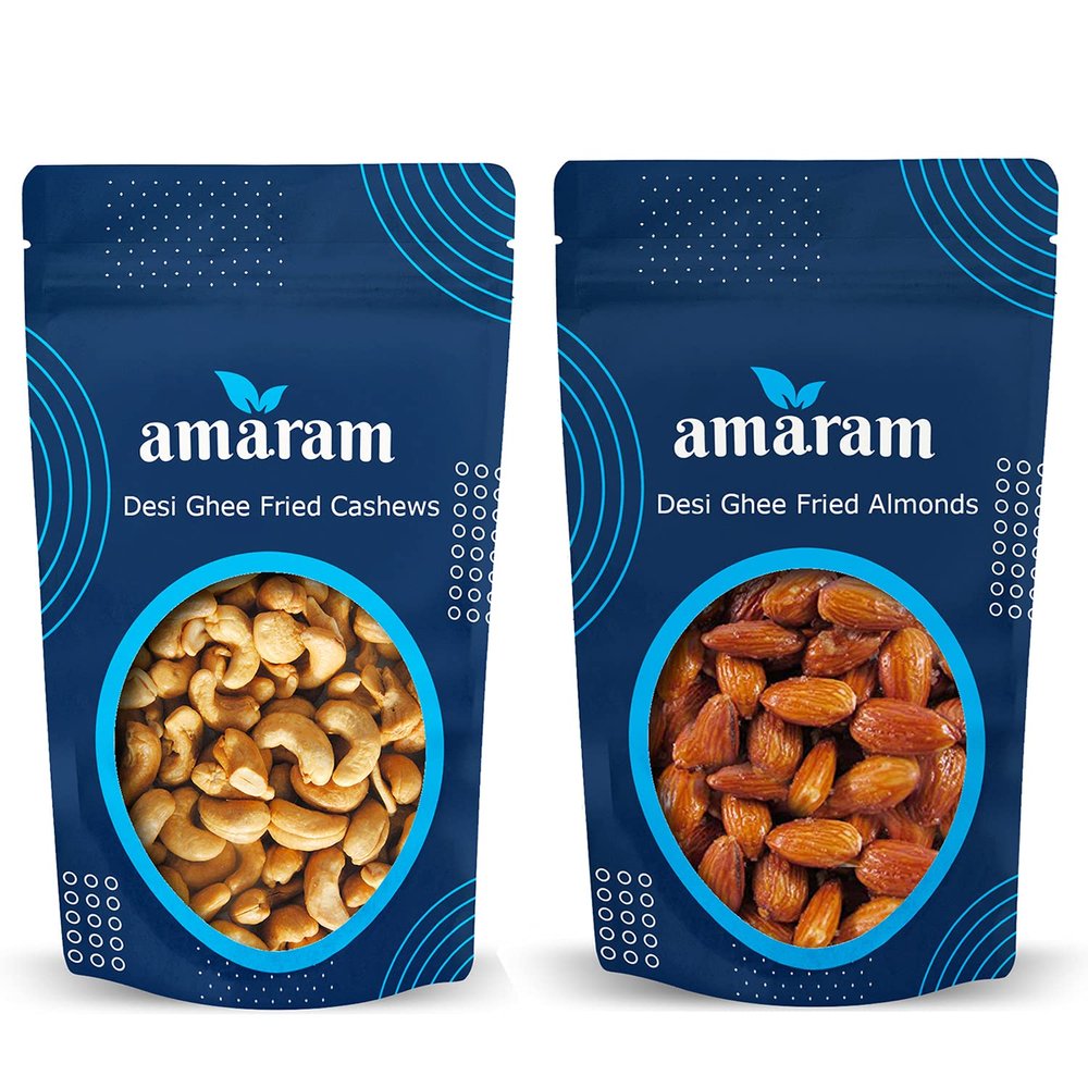 Amaram by Ghasitaram Desi Ghee Fried Salted Cashews and Almonds Pouches|Dryfruit Gift Hamper|Dry Fruit Combo Pack Offer|Dry Fruit Gift Pack|Dry Fruit Box|Diwali Dry Fruit Gift Pouch|Mix Nut|