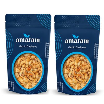 Amaram by Ghasitaram Pack of 2 Garlic Cashews 200 GMS|Dryfruit Gift Hamper|Dry Fruit Combo Pack Offer|Dry Fruit Gift Pack|Dry Fruit Box|Diwali Dry Fruit Gift Box|Mix Nut|