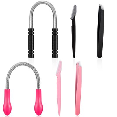 6 Pieces Spring Facial Hair Remover with Eyebrow Remover Trimmer Beveled Tweezers Threading Hair Removal Face Epilator Tool for Women Removes Hair on The Upper Lip Chin Cheeks