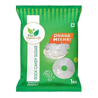 Pro Organic Life Dhaga Mishri, Rock Sugar Mishri (crystal clear natural) 1 kg (PACK OF 8)