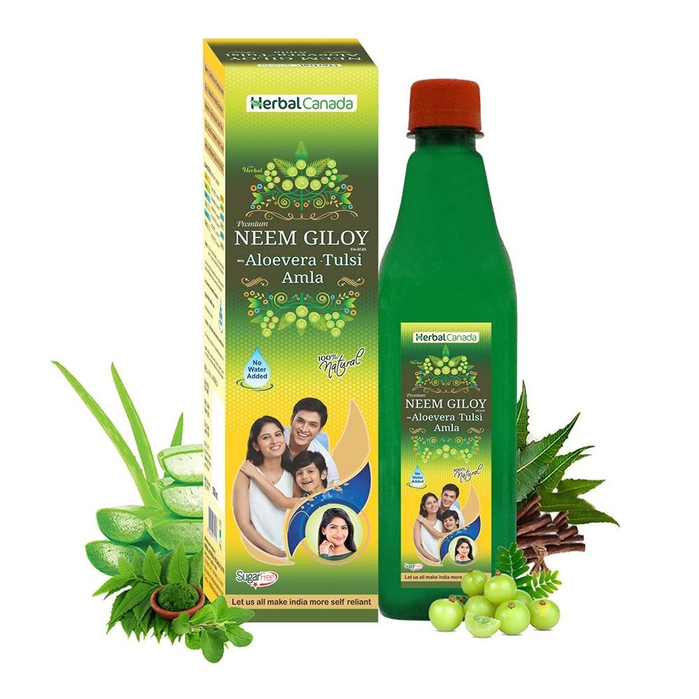 Herbal Canada Neem Giloy | Naturally Immunity Enhancer | Natural Source of Antioxidant, vitamin C | 100% Natural (1L) (Pack of 3)