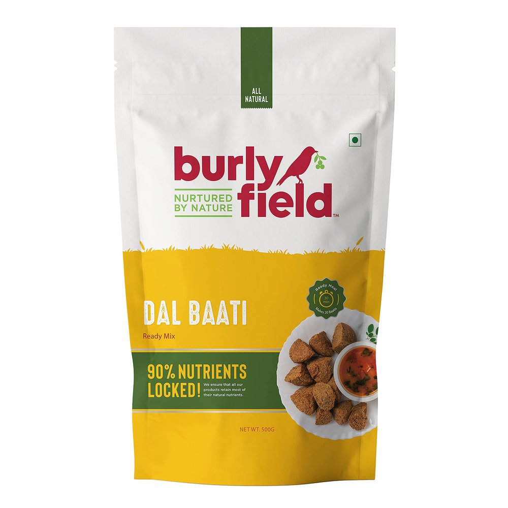 BURLY FIELD Instant Dal Baati Premix | Traditional Rajasthani Ready-to-Cook Baati Atta | Multigrain Healthy Mix for Flavourful Dal Baati | Summer-Friendly Easy Recipe | 500g x 2