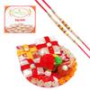 Ghasitaram Gifts Rakhi Gifts for Brothers Traditional Roli Chawal Container with 2 Pearl Rakhis with 400 GMS of Kaju katli view 1