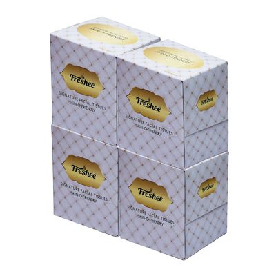 Freshee 2-Ply Cube Box Facial Tissue, 80 Soft White Tissues, Pop Up Box for Car, Home, Shop, etc, Pack of 4