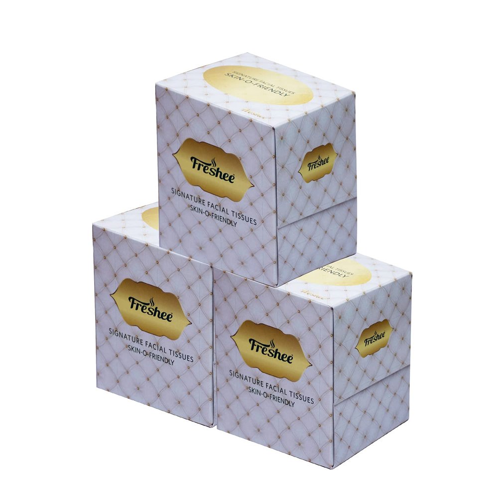 Freshee Facial Tissue Box, 2 Ply Cube Box with 80 Soft Facial Tissues, Pop up Box Tissue for Car, Home, Shop, etc, Pack of 3