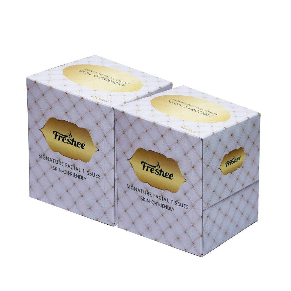 Freshee Facial Tissue Box, 2 Ply Cube Box with 80 Soft Facial Tissues, Pop up Box Tissue for Car, Home, Shop, etc, Pack of 2