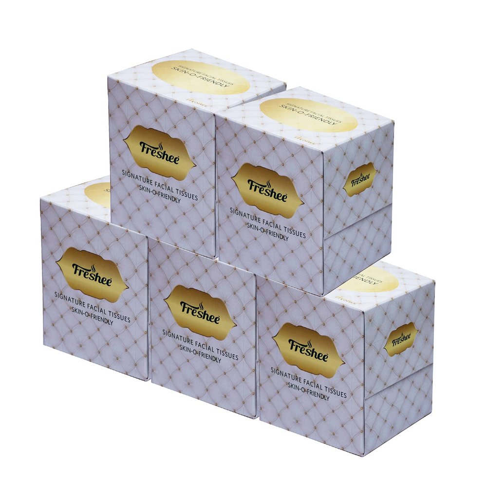 Freshee Facial Tissue Box, 2 Ply Cube Box with 80 Soft Facial Tissues, Pop up Box Tissue for Car, Home, Shop, etc, Pack of 5