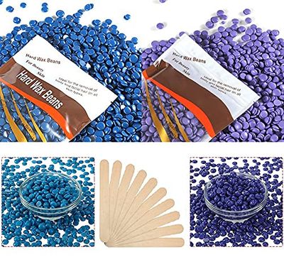 BK 10 IMPORT & EXPORT Hard Wax Beans for Hair Removal 200 gm Body Facial Hair Removal Wax Beads Large Refill Faux Pearl Beans with 10 Pieces Waxing Spatulas for Women Men Legs, Face, Underarm, Bikini (2 x 100gm Packet)