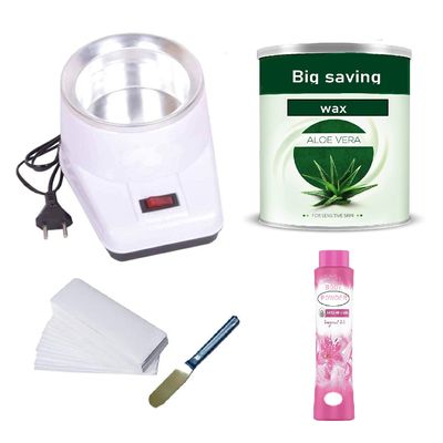 Big saving Wax Heater Machine Wax Combo Full Body Wax Hair Remover Hot Wax 600g, 70 pcs Wax Strips And Wax Knife, And Body Powder Wax Heater For Women (Aloe Vera Wax)