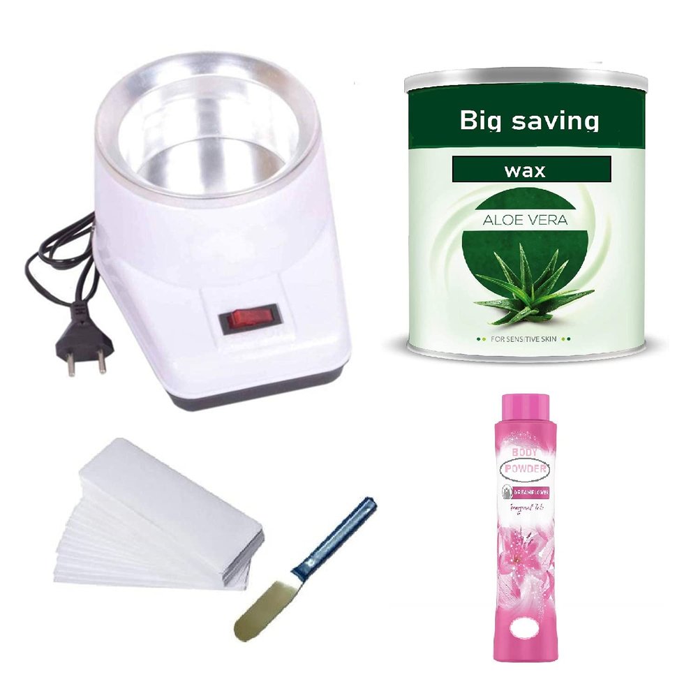 Big saving Wax Heater Machine Wax Combo Full Body Wax Hair Remover Hot Wax 600g, 70 pcs Wax Strips And Wax Knife, And Body Powder Wax Heater For Women (Aloe Vera Wax)
