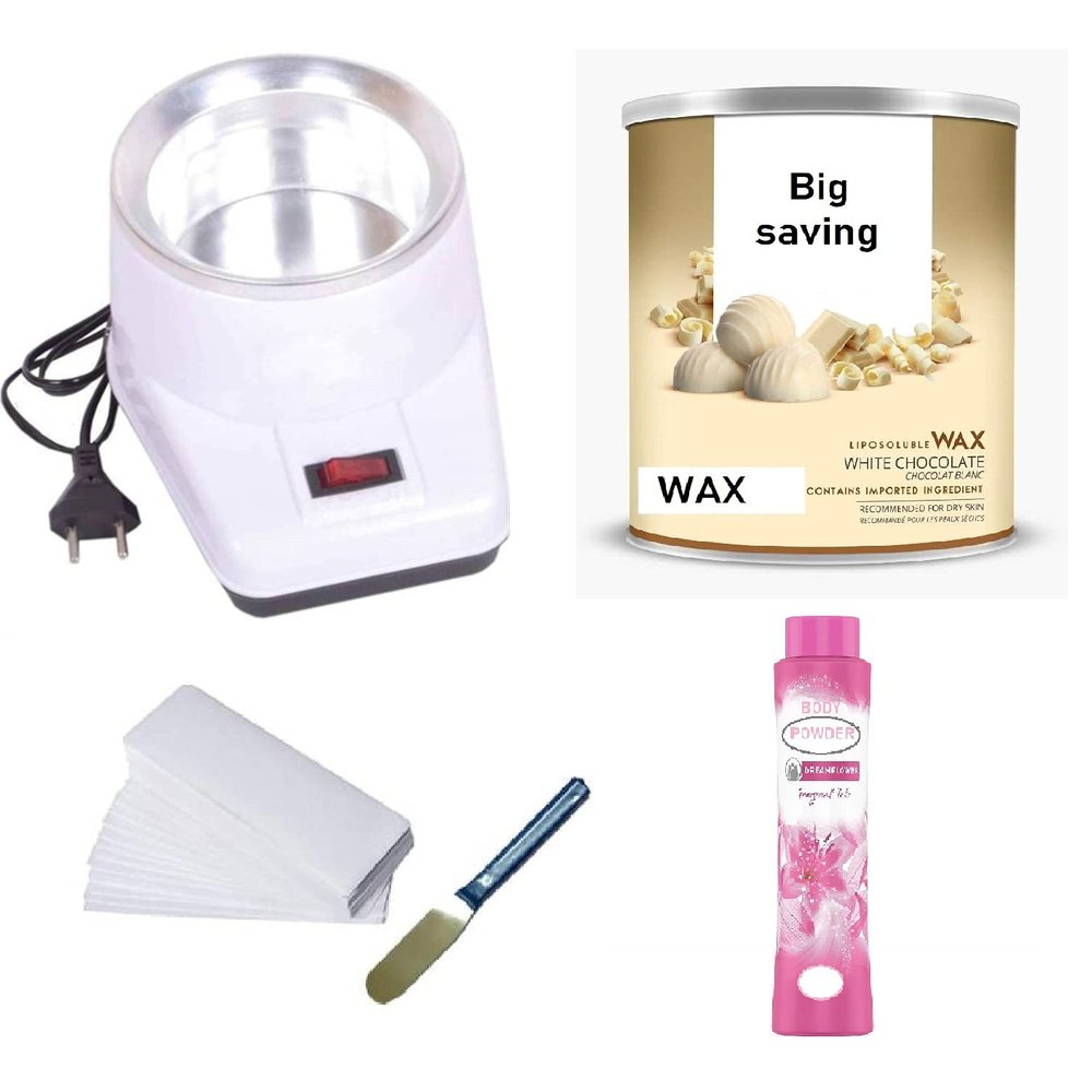 Big saving Wax Heater Machine Wax Combo Full Body Wax Hair Remover Hot Wax 600g, 70 pcs Wax Strips And Wax Knife, And Body Powder Wax Heater For Women (White Chocolate Wax)