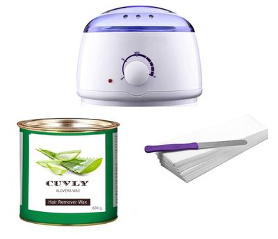 CUVLY Waxing Combo Wax Kit Combo Wax Heater Machine Waxing Kit Combo 600 g Aloe Vera Hot Wax Cream, Wax Strips, Knife Waxing Kit Automatic Wax Heaters Wax For Women And Men
