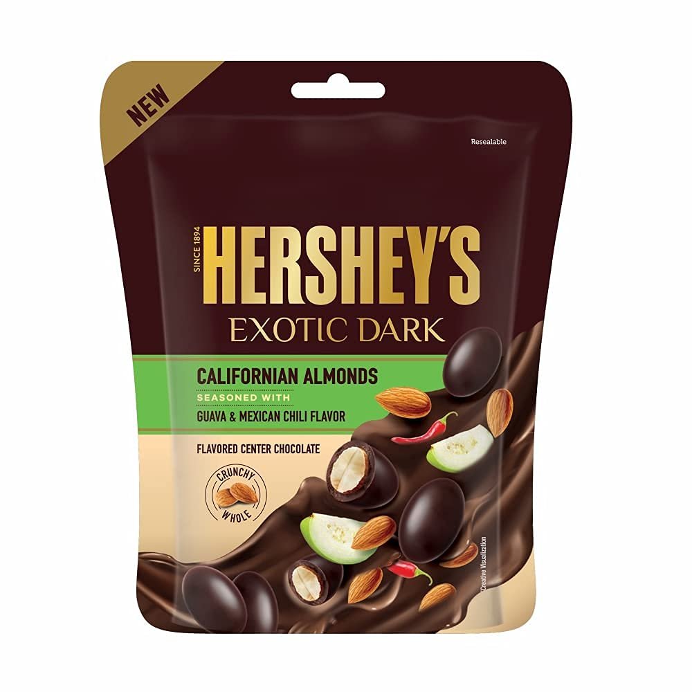 HERSHEY'S Exotic Dark Chocolate- Californian Almond Seasoned with Guava-Mexican Chili Flavor 90G ( Pack of 4), 360 Gm
