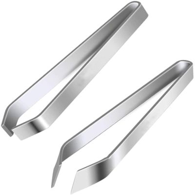 2 Pcs Kitchen Tweezers, Fish Bone Tweezers Non-Slip,Silver stainless steel fishbone fishbone clip kitchen plucker clip, Precision Grip for Debone 5.5" (A+B)