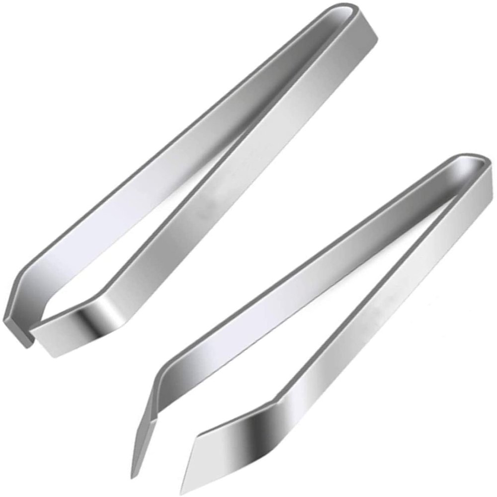 2 Pcs Kitchen Tweezers, Fish Bone Tweezers Non-Slip,Silver stainless steel fishbone fishbone clip kitchen plucker clip, Precision Grip for Debone 5.5" (A+B)