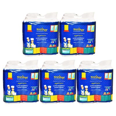 Freshee 4 Ply Kitchen Towels, Kitchen Tissue Paper Rolls Super Absorbent Heavy Duty Tissues - Pack of 5, 2 Rolls (100 Pulls per Roll)