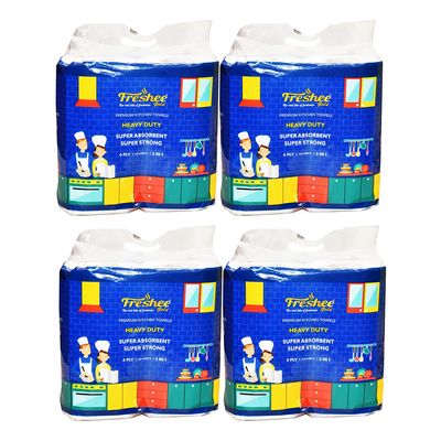 Freshee 4 Ply Kitchen Towels, Kitchen Tissue Paper Rolls Super Absorbent Heavy Duty Tissues - Pack of 4, 2 Rolls (100 Pulls per Roll)