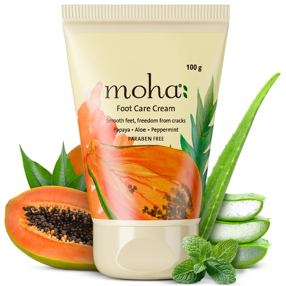 Moha Foot Cream for Dry & Cracked Feet | Crack Heel Repair Cream | Visible Difference in 1st application| Enriched with Aloe, Papaya & Peppermint | Foot Care Cream for Women  Deep Absorbing, Cooling & Vegan Formula - 100gm (Pack of 1)