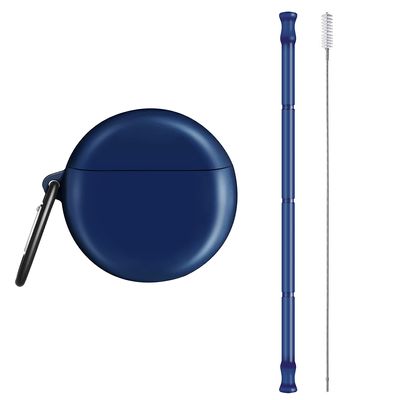 ALINK Reusable Silicone Straws with Case, Portable Foldable Travel Straws with Cleaning Brush - Blue