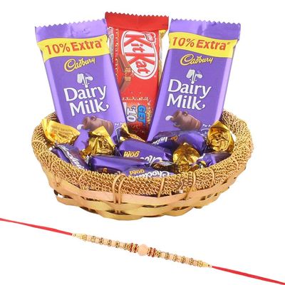 Astonished Retail Divine Sandalwood Rakhi with Chocolate Gift | Rakhi Chocolate Gift for Brother| Rakhi Chocolate Hamper | Roli, Chawal, Chandan, Misri | 24