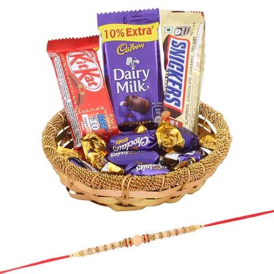 Astonished Retail Divine Sandalwood Rakhi with Chocolate Gift | Rakhi Chocolate Gift for Brother| Rakhi Chocolate Hamper | Roli, Chawal, Chandan, Misri | 27