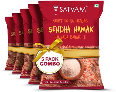 Satvam Rock Salt (Pack of 5)|(5 * 1kg) | Pink Salt | Sendha/Sindhav Namak