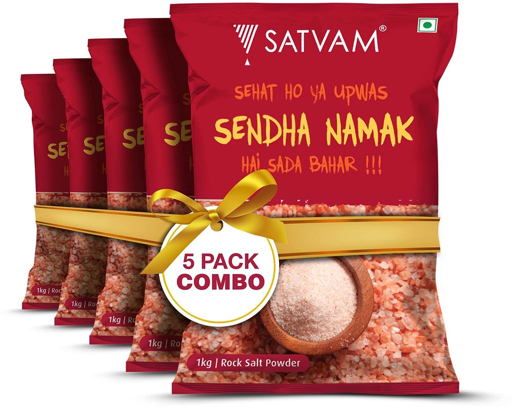 Satvam Rock Salt (Pack of 5)|(5 * 1kg) | Pink Salt | Sendha/Sindhav Namak