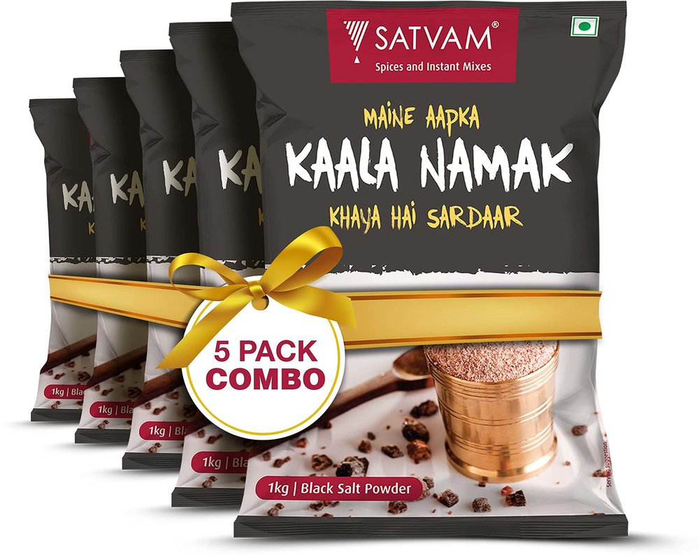 Satvam Black Salt (Pack of 5)|(5 * 1kg) | Kaala/Kala Namak | Sanchar/Sanchal Powder