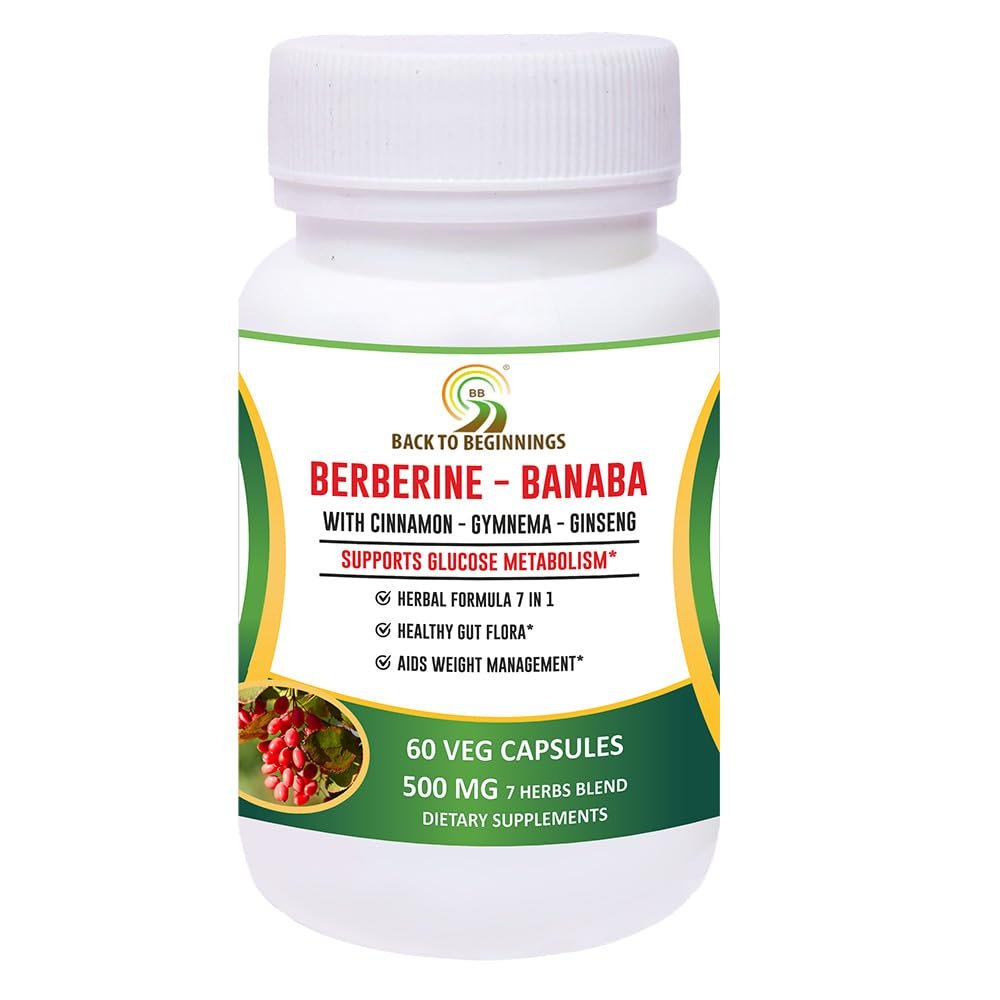 BB Back to Beginnings Complete Wellness Berberine - Banaba With Cinnamon, Gymnema & Ginseng 500 Mg | For Blood Sugar Management | 60 Veg Caps