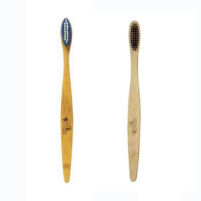 BambooIndia Bamboo Toothbrush Pack of 2 | Wooden Toothbrush for Adults | Soft BPA-Free Dual Charcoal Black & Blue Bristles | 100% Eco-Friendly Biodegradable Natural Handle