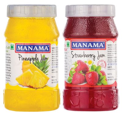 Manama Pineapple Fruit Jam and Strawberry Fruit Jam, 500GMS, Pack of 2