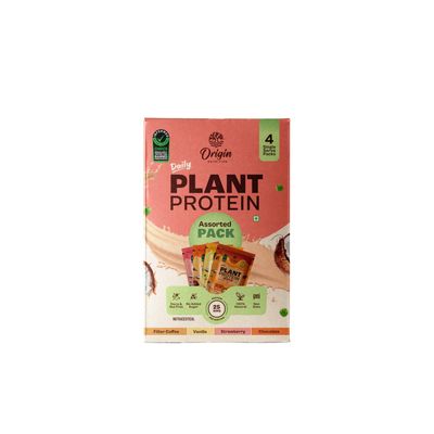 Origin Nutrition 100% Natural & Clean Plant Protein, Assorted Pack (Chocolate, Strawberry, Vanilla and Filter Coffee)