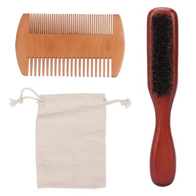 Beard Comb, Beard Brush Kit Doublesided Design Wooden Convenient for Husband for Boyfriend