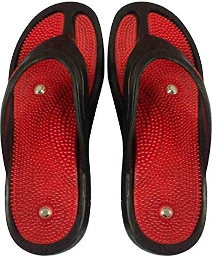 EKIN Acupressure & Magnetic Foot Massager Heel Slipper Red And Black Blood Circulation Unisex For Men And Women (Size-6)