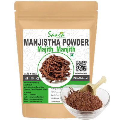 Saara HERBAL FRESH Manjistha Root Powder, 100g, Indian Madder, Rubia Cordifolia, Manjitti, Tamravalli Manjistha, Manjestha, Majeeth, 100g