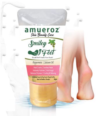 Amueroz Smiley Feet Crack Cream for Dry Cracked Skin, Moisturizing, Nourishing Exfoliating Crack foot, Heel Repair care cream | Unisex Foot Cream | Peppermint, jaitoon - 60 gm
