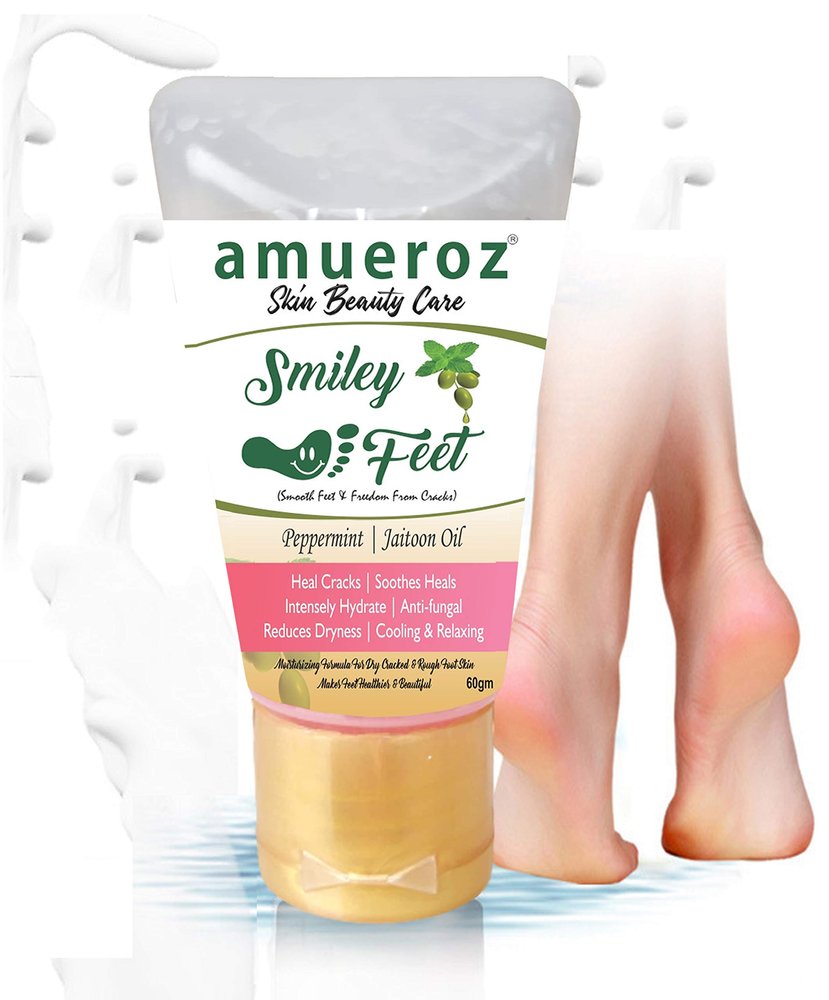 Amueroz Smiley Feet Crack Cream for Dry Cracked Skin, Moisturizing, Nourishing Exfoliating Crack foot, Heel Repair care cream | Unisex Foot Cream | Peppermint, jaitoon - 60 gm
