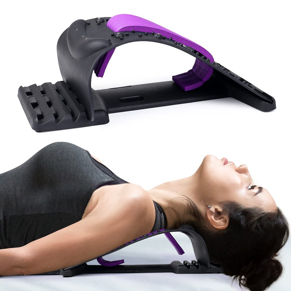 RESTCLOUD Neck Stretcher For Neck Pain Relief,Upper Back And Shoulder Relaxer For Muscle Relax And Spine Alignment,Cervical Traction Device Adjustable 4 Level (Purple)