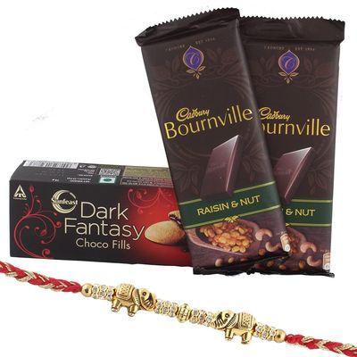 Astonished Retail Bournville with Dark Fantasy | Rakhi Chocolate for Brother | Rakhi Chocolate Hamper | Roli, Chawal, Chandan, Misri | 709