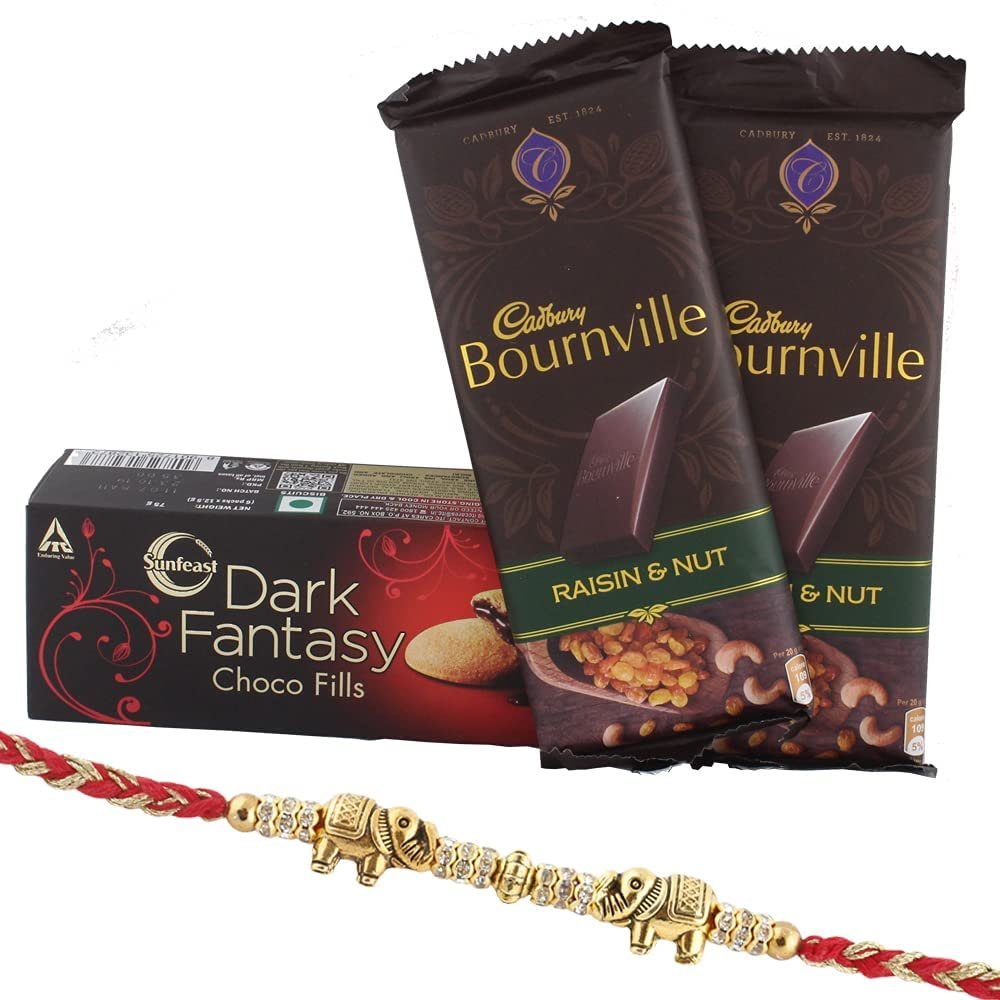 Astonished Retail Bournville with Dark Fantasy | Rakhi Chocolate for Brother | Rakhi Chocolate Hamper | Roli, Chawal, Chandan, Misri | 709