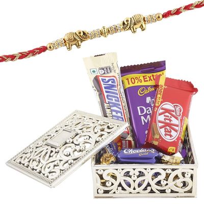 Astonished Retail Chocolates with Small Golden Box | Rakhi Chocolate for Brother | Rakhi Chocolate Hamper | Roli, Chawal, Chandan, Misri | 518