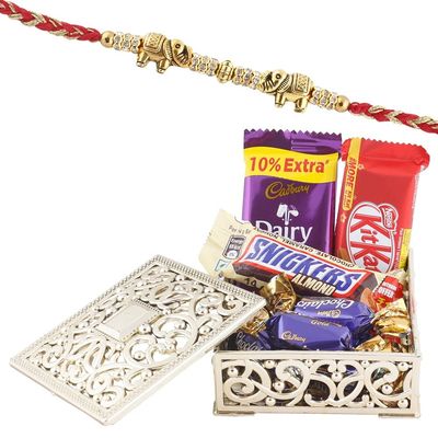 Astonished Retail Small Chocolate Surprise Gift Box | Rakhi Chocolate for Brother | Rakhi Chocolate Hamper | Roli, Chawal, Chandan, Misri | 530