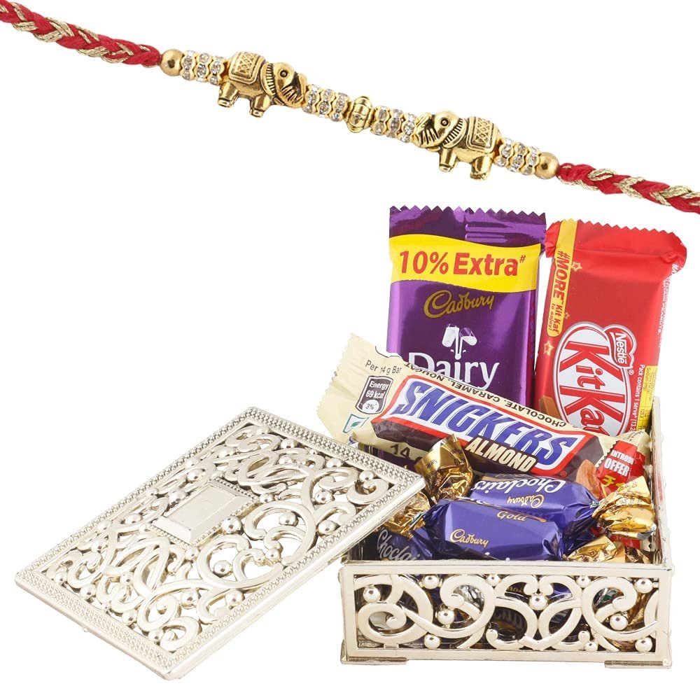 Astonished Retail Small Chocolate Surprise Gift Box | Rakhi Chocolate for Brother | Rakhi Chocolate Hamper | Roli, Chawal, Chandan, Misri | 530