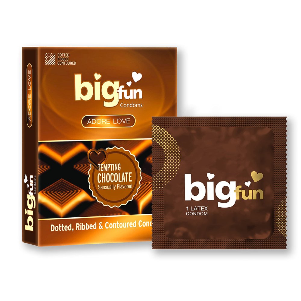 Bigfun Tempting Chocolate Flavoured Condoms | Dotted, Ribbed & Contoured for Complete Pleasure | Natural Rubber Latex Protective Condoms Pack of 10(3Pcs Each Pack)